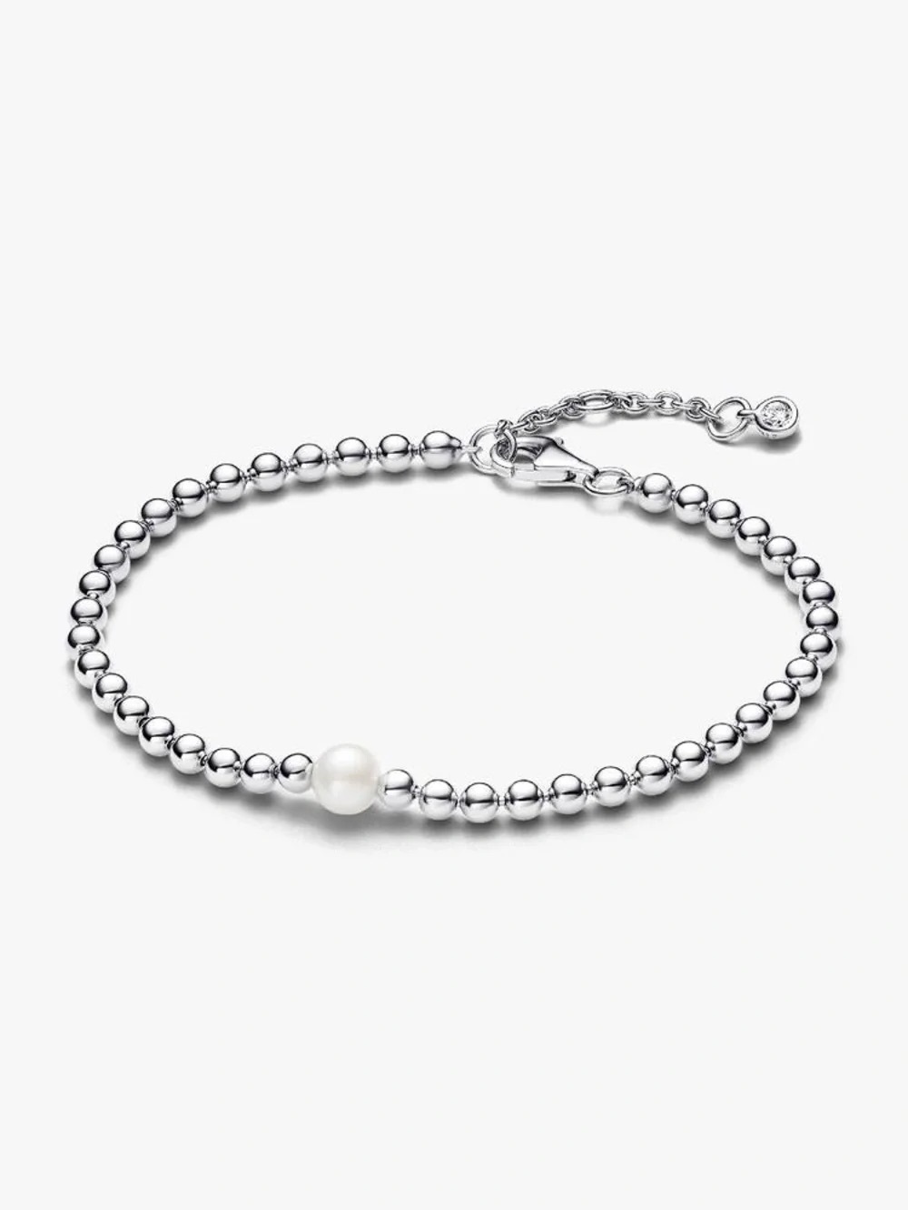 Pandora Silver Beaded Bracelet with White Pearl